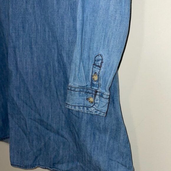 Oshkosh Bgosh Girls Denim Shirt Dress Size 10 Floral Inner Lining & Button Cuffs - Picture 2 of 6